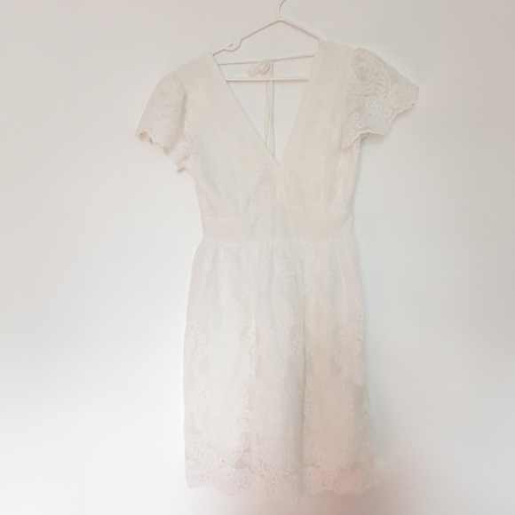 Rebellion White Lace Open Back V Neck Dress - Picture 7 of 11